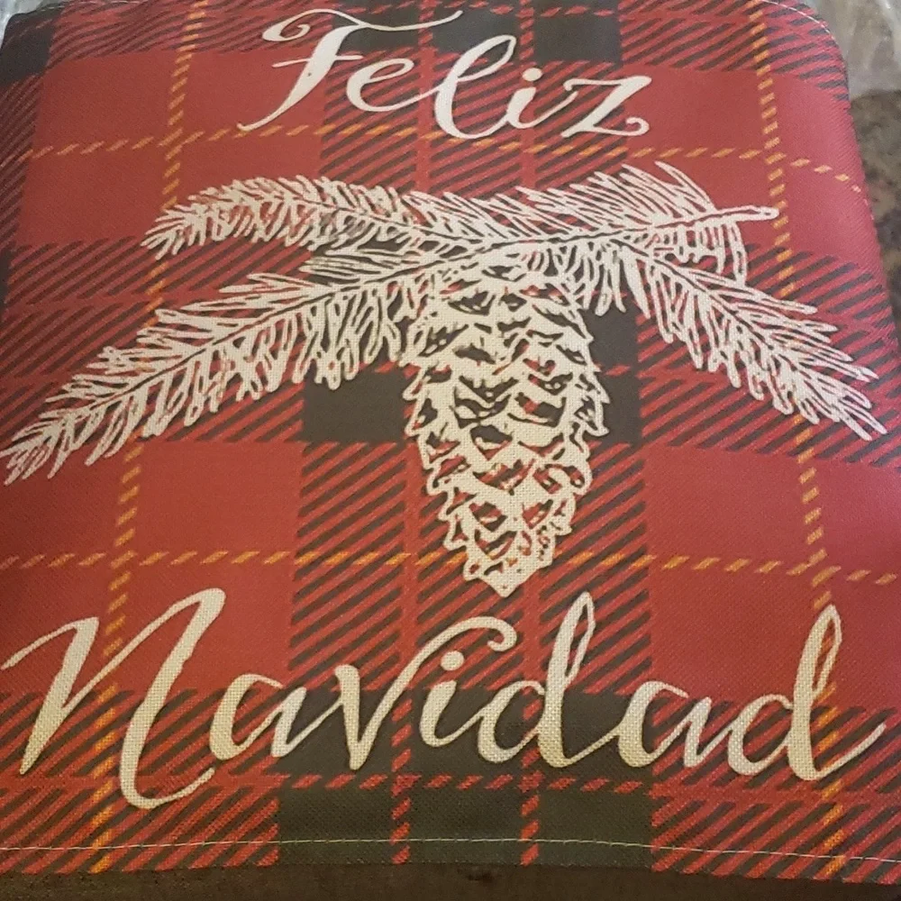 HAKACC 6pc Buffalo Plaid Placemat Set 6 Designs Merry Christmas & Feliz Navidad